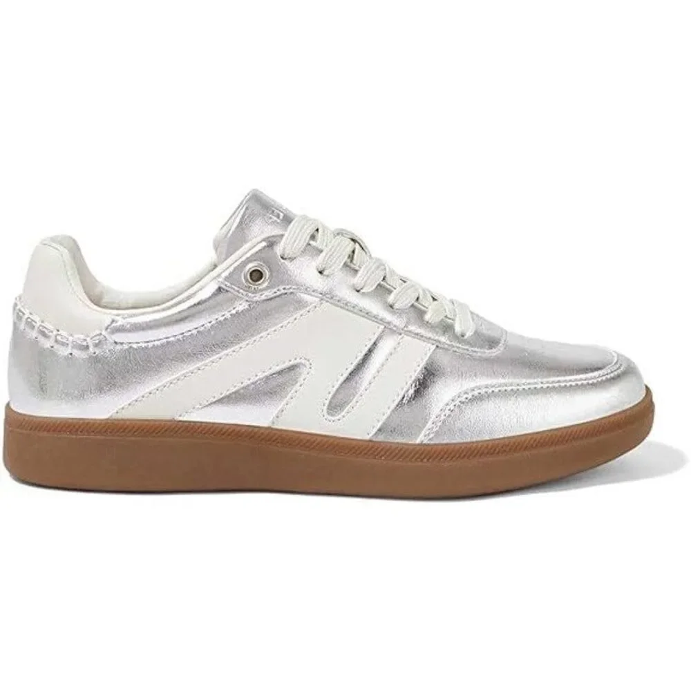 New Lucky Step Womens 8 Silver Lace Up Classic Retro Gum Sole Fashion Sneakers
